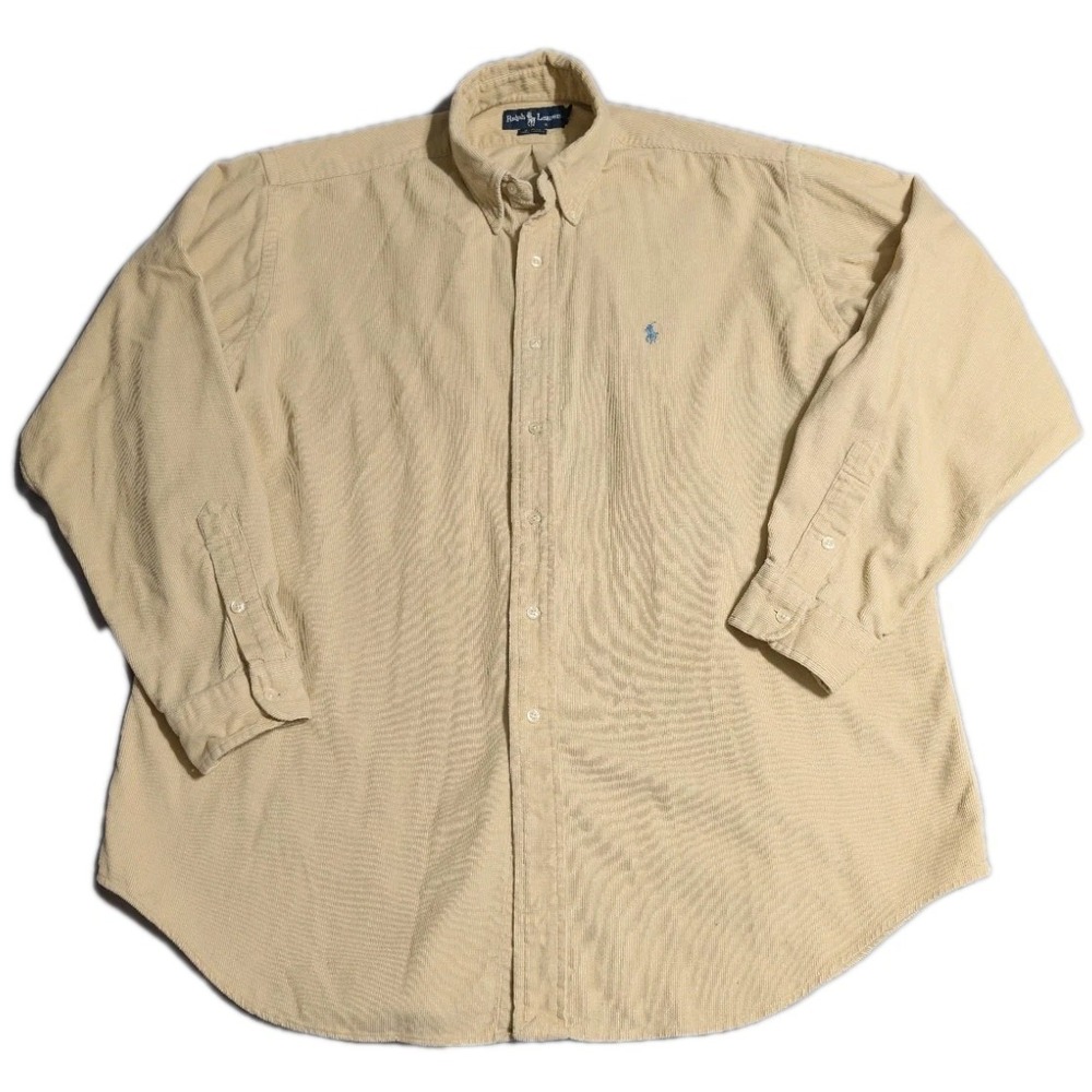 Ralph Lauren Blaire Corduroy Button Down Shirt Mens XL Beige Tan Pony Logo